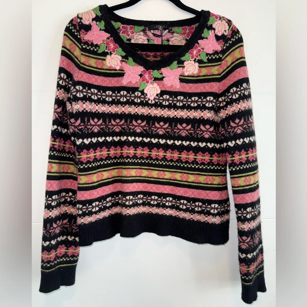 Weekend Max Mara Cashmere Angora Wool Floral Embroidered Sweater Sz: Medium